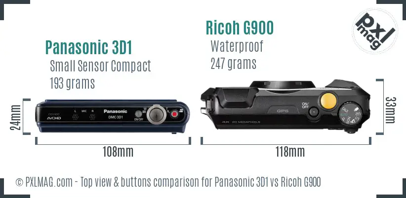 Panasonic 3D1 vs Ricoh G900 top view buttons comparison