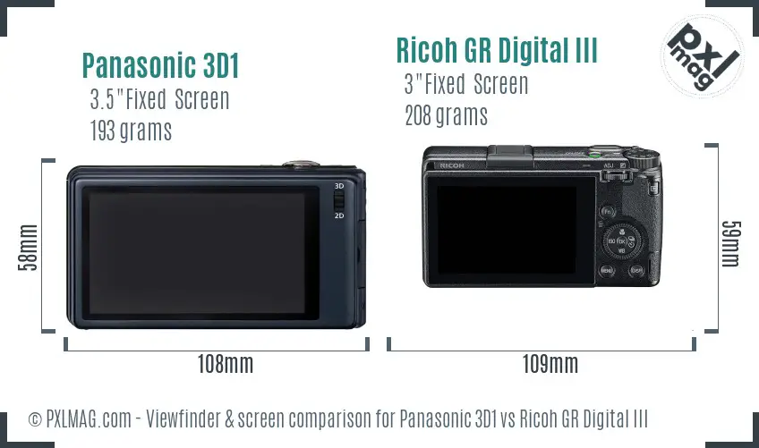 Panasonic 3D1 vs Ricoh GR Digital III Screen and Viewfinder comparison