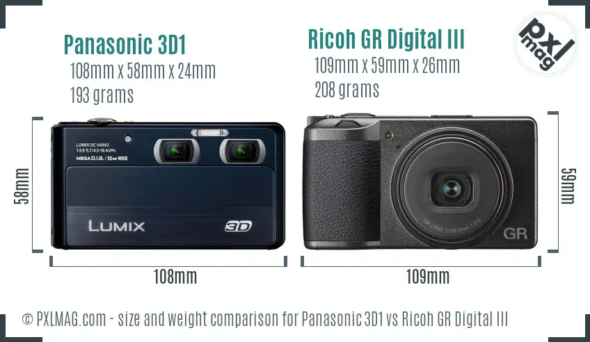 Panasonic 3D1 vs Ricoh GR Digital III size comparison