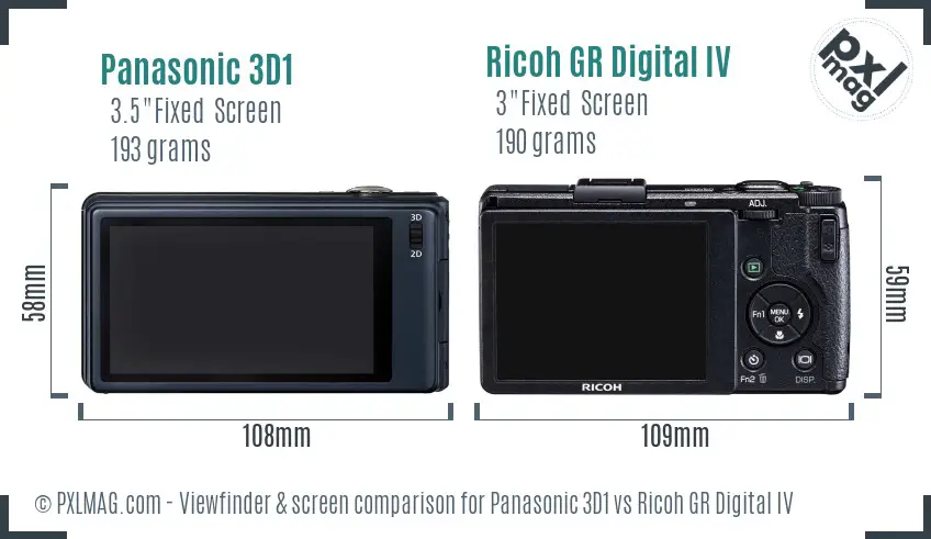 Panasonic 3D1 vs Ricoh GR Digital IV Screen and Viewfinder comparison