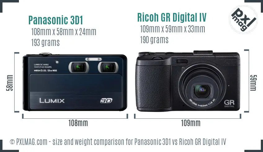 Panasonic 3D1 vs Ricoh GR Digital IV size comparison