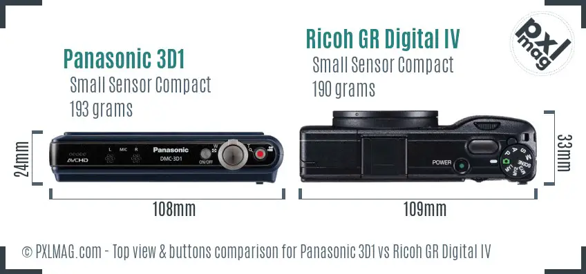 Panasonic 3D1 vs Ricoh GR Digital IV top view buttons comparison