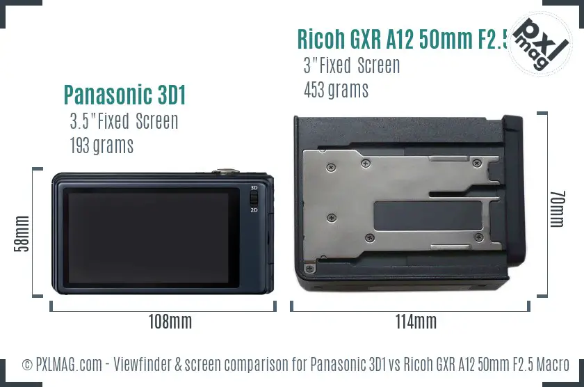 Panasonic 3D1 vs Ricoh GXR A12 50mm F2.5 Macro Screen and Viewfinder comparison