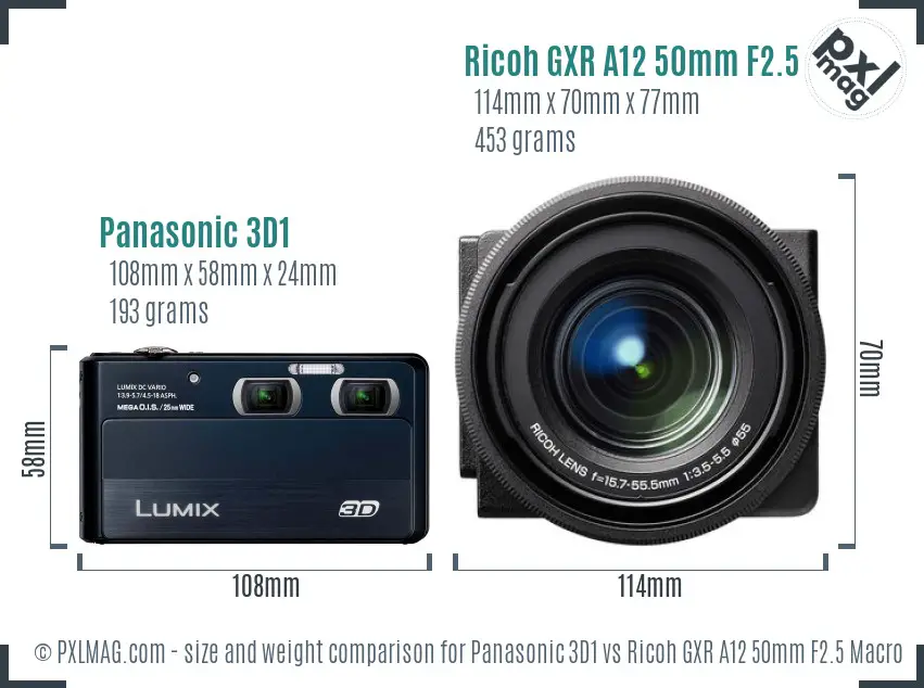 Panasonic 3D1 vs Ricoh GXR A12 50mm F2.5 Macro size comparison