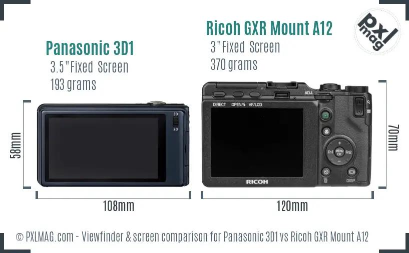 Panasonic 3D1 vs Ricoh GXR Mount A12 Screen and Viewfinder comparison