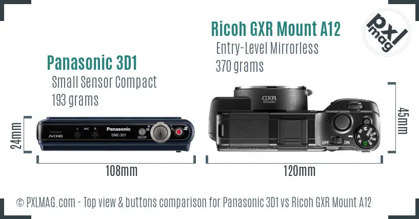 Panasonic 3D1 vs Ricoh GXR Mount A12 top view buttons comparison