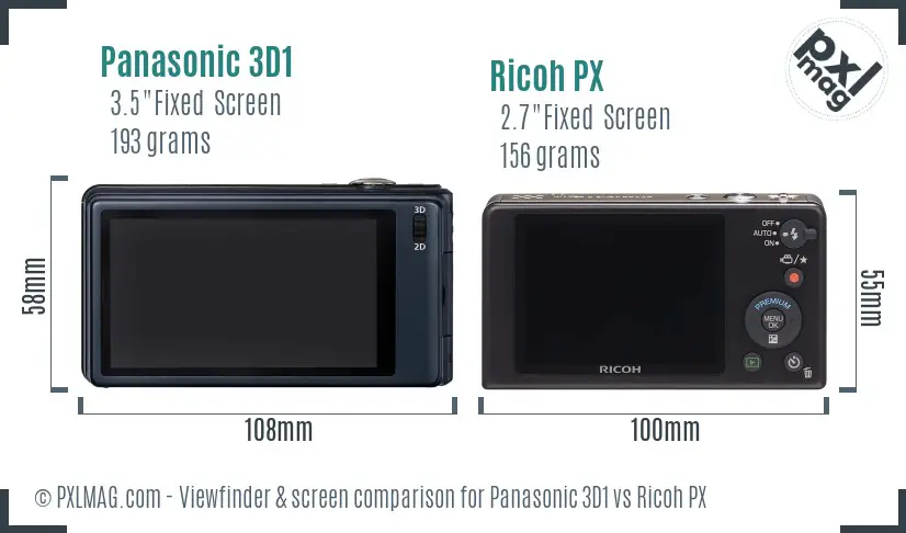 Panasonic 3D1 vs Ricoh PX Screen and Viewfinder comparison Panasonic 3D1 vs Ricoh PX Screen and Viewfinder comparison