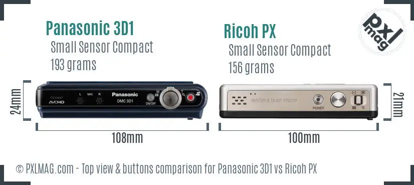 Panasonic 3D1 vs Ricoh PX top view buttons comparison Panasonic 3D1 vs Ricoh PX top view buttons comparison