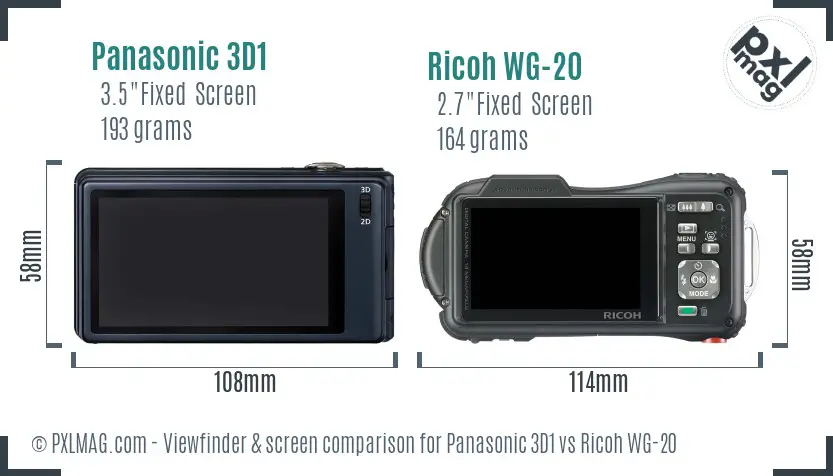 Panasonic 3D1 vs Ricoh WG-20 Screen and Viewfinder comparison