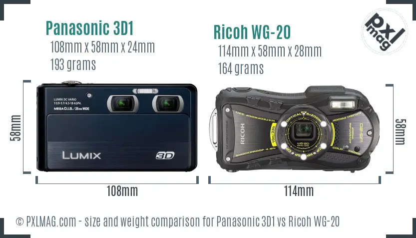 Panasonic 3D1 vs Ricoh WG-20 size comparison