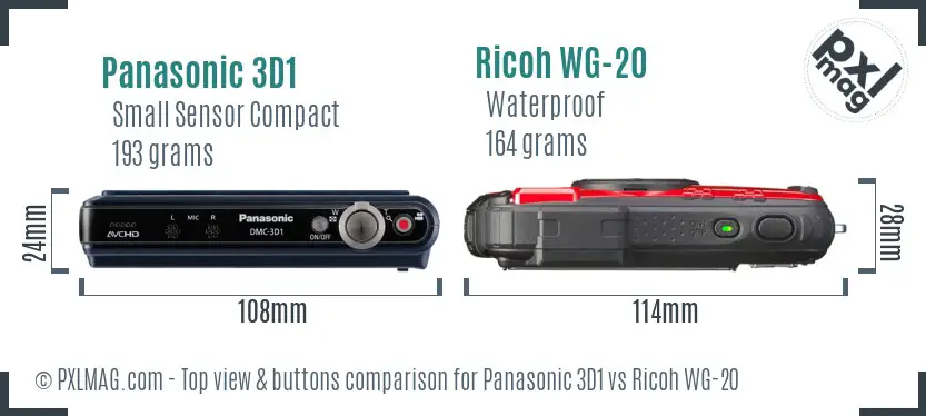 Panasonic 3D1 vs Ricoh WG-20 top view buttons comparison