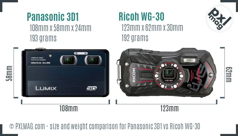 Panasonic 3D1 vs Ricoh WG-30 size comparison Panasonic 3D1 vs Ricoh WG-30 size comparison