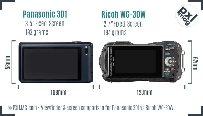 Panasonic 3D1 vs Ricoh WG-30W Screen and Viewfinder comparison