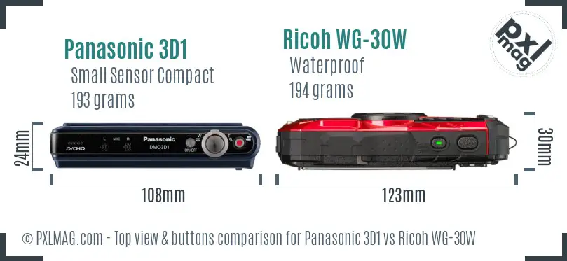 Panasonic 3D1 vs Ricoh WG-30W top view buttons comparison