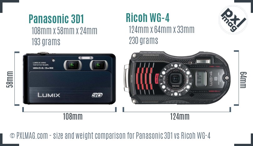 Panasonic 3D1 vs Ricoh WG-4 size comparison