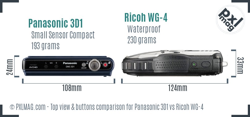Panasonic 3D1 vs Ricoh WG-4 top view buttons comparison