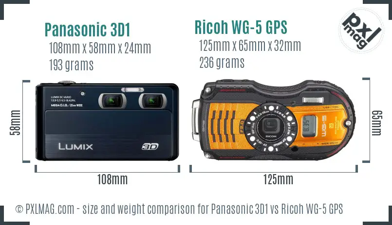 Panasonic 3D1 vs Ricoh WG-5 GPS size comparison