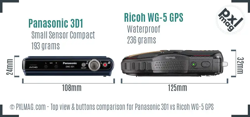 Panasonic 3D1 vs Ricoh WG-5 GPS top view buttons comparison
