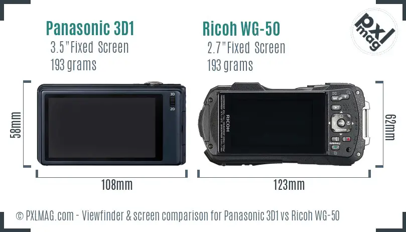 Panasonic 3D1 vs Ricoh WG-50 Screen and Viewfinder comparison