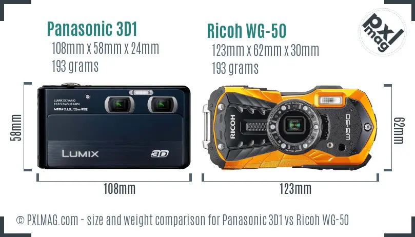 Panasonic 3D1 vs Ricoh WG-50 size comparison
