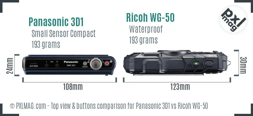 Panasonic 3D1 vs Ricoh WG-50 top view buttons comparison