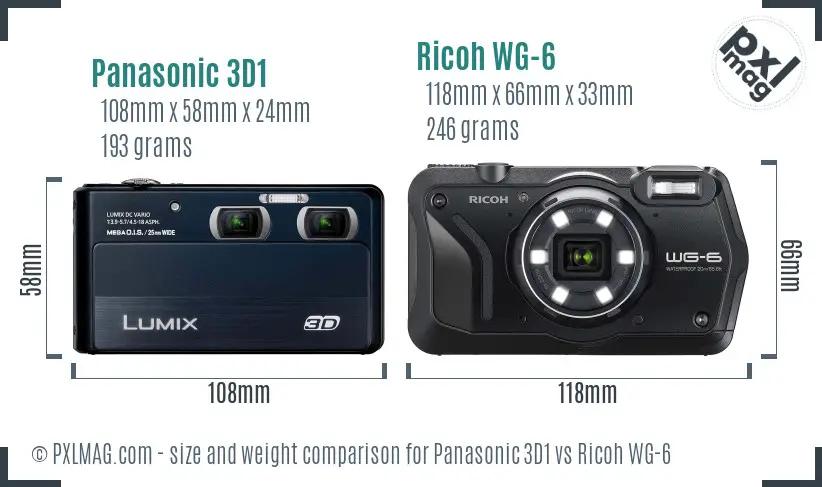 Panasonic 3D1 vs Ricoh WG-6 size comparison
