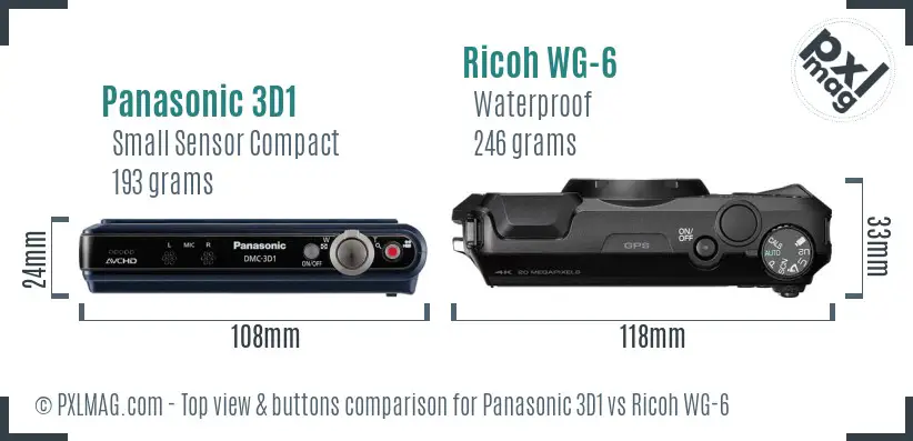 Panasonic 3D1 vs Ricoh WG-6 top view buttons comparison