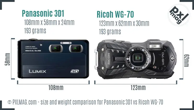 Panasonic 3D1 vs Ricoh WG-70 size comparison