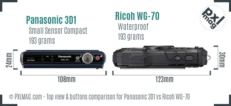 Panasonic 3D1 vs Ricoh WG-70 top view buttons comparison