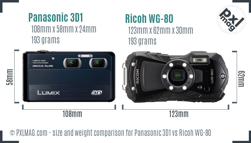 Panasonic 3D1 vs Ricoh WG-80 size comparison