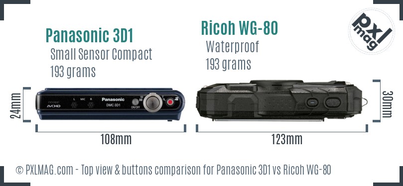 Panasonic 3D1 vs Ricoh WG-80 top view buttons comparison