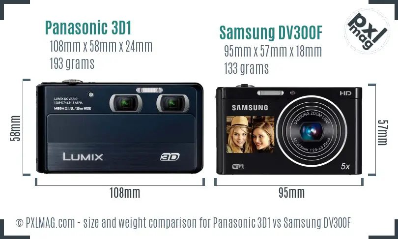 Panasonic 3D1 vs Samsung DV300F size comparison