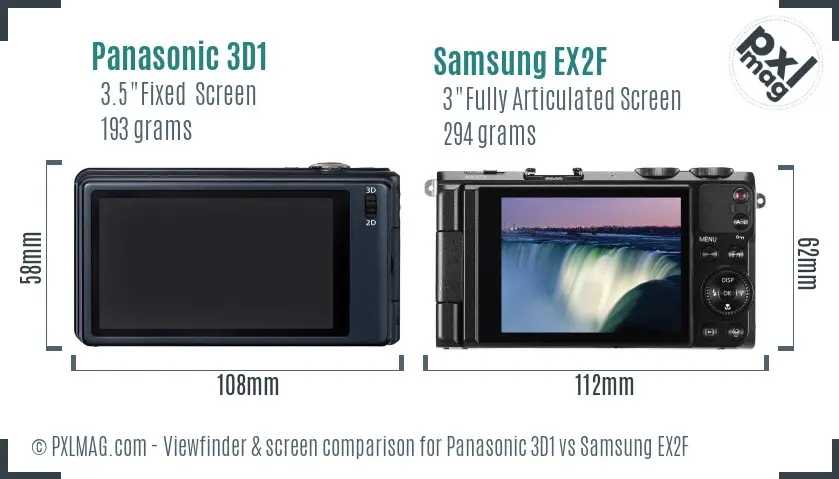 Panasonic 3D1 vs Samsung EX2F Screen and Viewfinder comparison