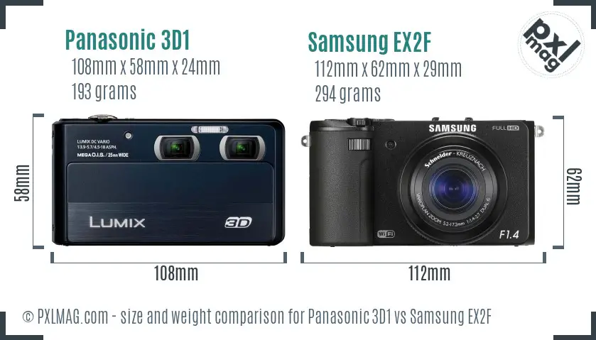 Panasonic 3D1 vs Samsung EX2F size comparison