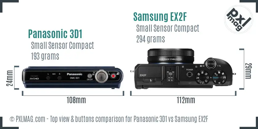 Panasonic 3D1 vs Samsung EX2F top view buttons comparison