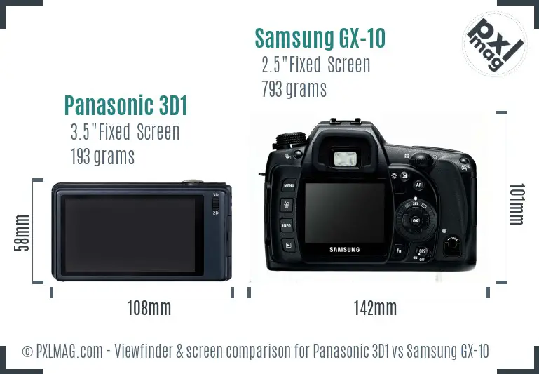 Panasonic 3D1 vs Samsung GX-10 Screen and Viewfinder comparison Panasonic 3D1 vs Samsung GX-10 Screen and Viewfinder comparison