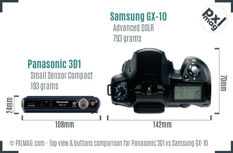 Panasonic 3D1 vs Samsung GX-10 top view buttons comparison Panasonic 3D1 vs Samsung GX-10 top view buttons comparison