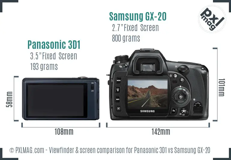 Panasonic 3D1 vs Samsung GX-20 Screen and Viewfinder comparison Panasonic 3D1 vs Samsung GX-20 Screen and Viewfinder comparison