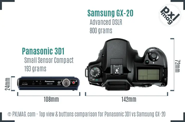 Panasonic 3D1 vs Samsung GX-20 top view buttons comparison Panasonic 3D1 vs Samsung GX-20 top view buttons comparison