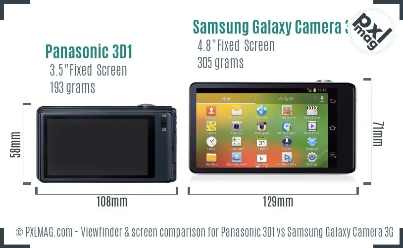 Panasonic 3D1 vs Samsung Galaxy Camera 3G Screen and Viewfinder comparison