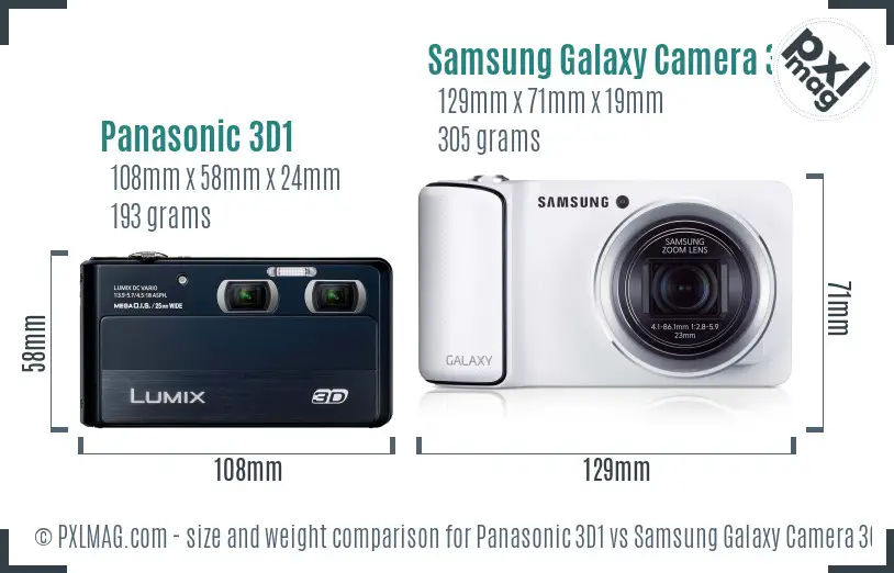 Panasonic 3D1 vs Samsung Galaxy Camera 3G size comparison