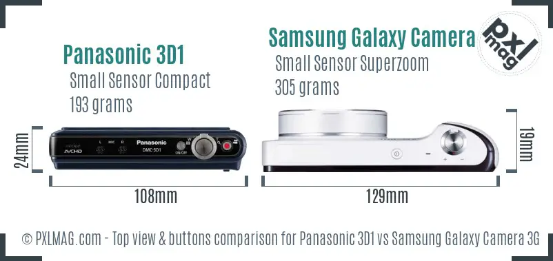 Panasonic 3D1 vs Samsung Galaxy Camera 3G top view buttons comparison