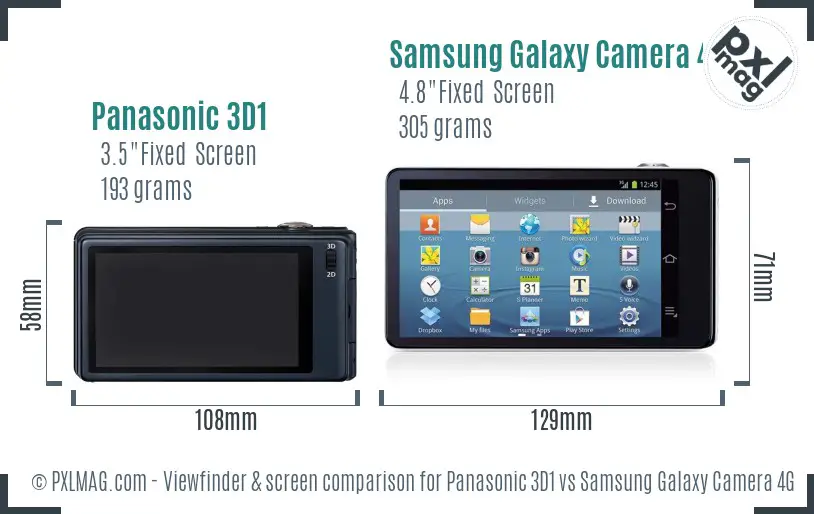 Panasonic 3D1 vs Samsung Galaxy Camera 4G Screen and Viewfinder comparison