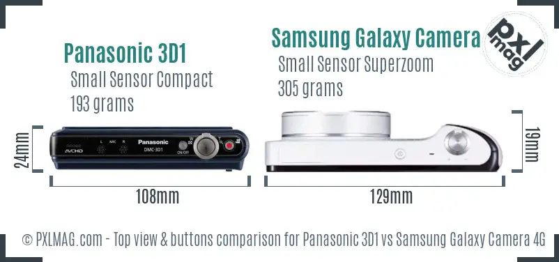 Panasonic 3D1 vs Samsung Galaxy Camera 4G top view buttons comparison