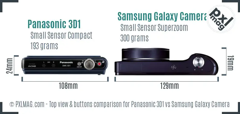 Panasonic 3D1 vs Samsung Galaxy Camera top view buttons comparison Panasonic 3D1 vs Samsung Galaxy Camera top view buttons comparison