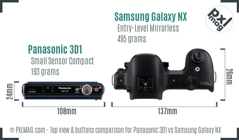 Panasonic 3D1 vs Samsung Galaxy NX top view buttons comparison