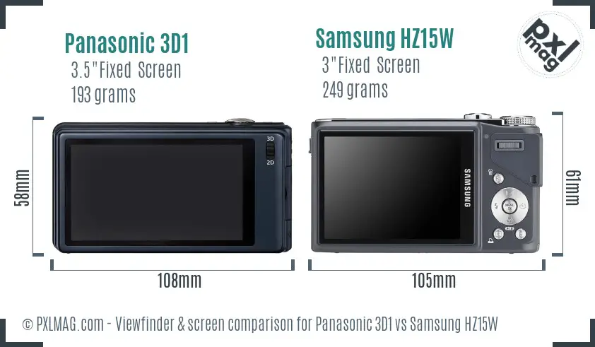 Panasonic 3D1 vs Samsung HZ15W Screen and Viewfinder comparison