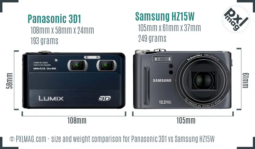 Panasonic 3D1 vs Samsung HZ15W size comparison