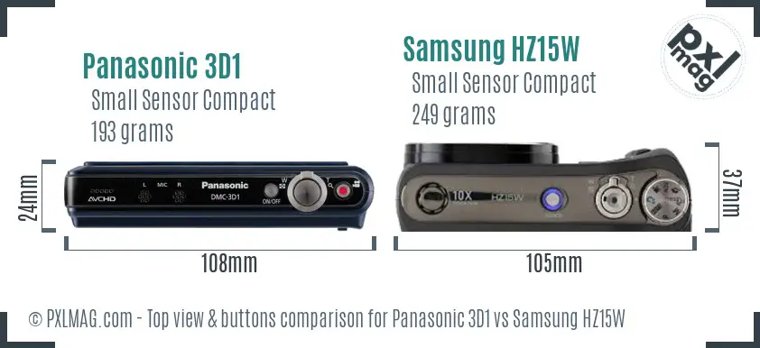 Panasonic 3D1 vs Samsung HZ15W top view buttons comparison