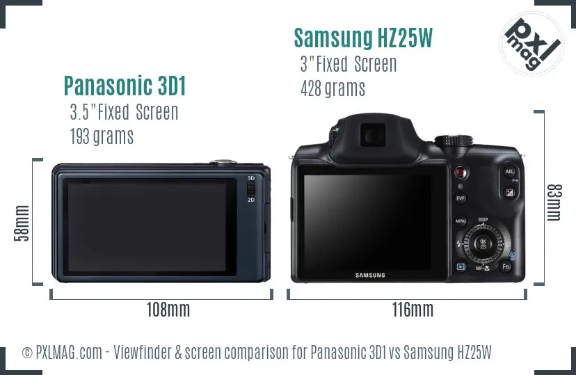 Panasonic 3D1 vs Samsung HZ25W Screen and Viewfinder comparison